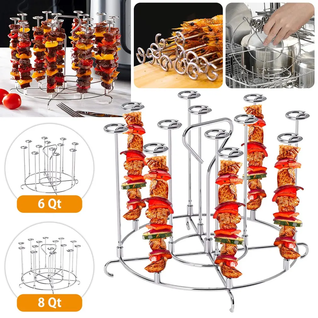 Air Fryer Skewer Stand Stainless Steel Barbecue Vertical Skewers Holder Grilling Stand Air Fryer Kitchen Accessories