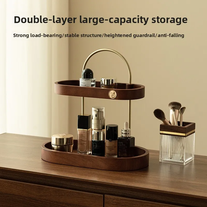 1pcs Wooden Multi Layer Cosmetic Storage Box Desktop Organizer for Makeup Perfume Lipstick Safe Material Exquisite Atmosphere