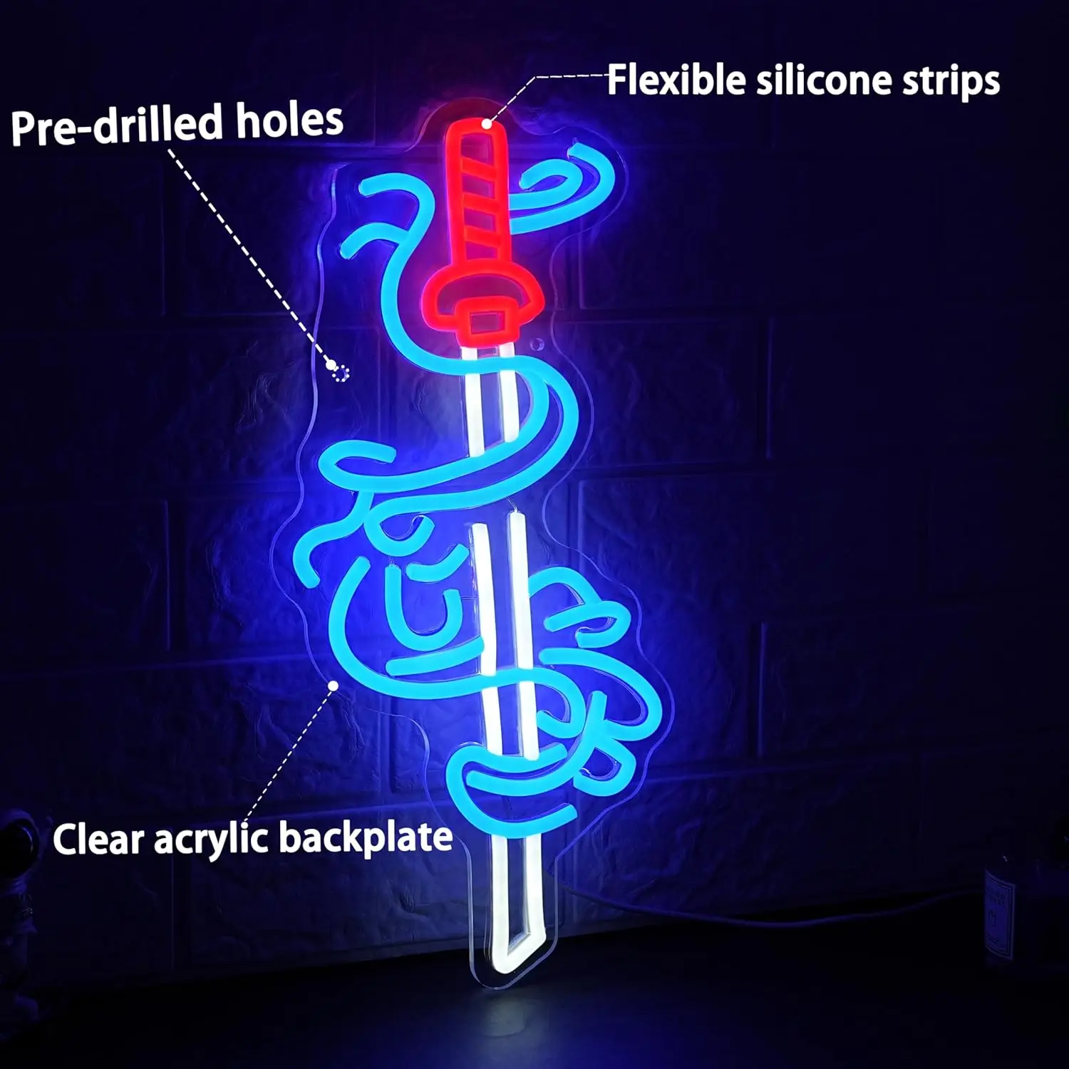 Sword Neon Sign USB Dimmable Japanese Samurai Sword LED Neon Light for Bedroom Game Room Gaming Lounge Man Cave Decor