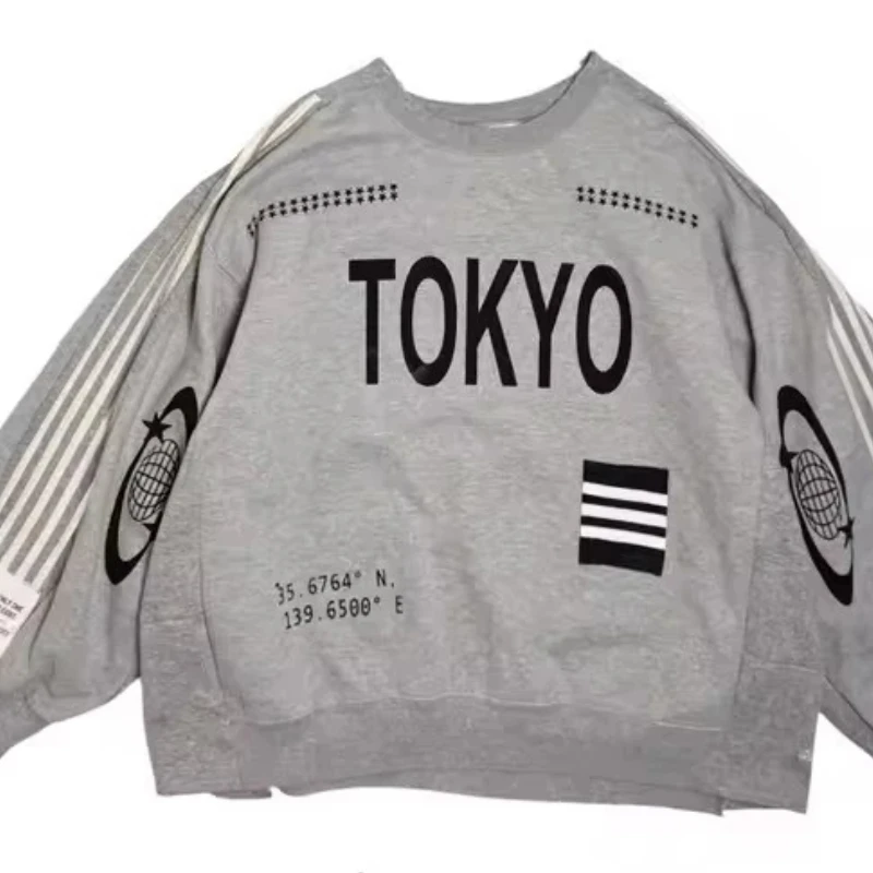 Neues Herbst-Sweatshirt mit lockerem und bequemem Buchstaben-Patch, gestreift, Damen-Sweatshirt mit Rundhalsausschnitt, leichtes Gothic-Sweatshirt für Männer und Frauen