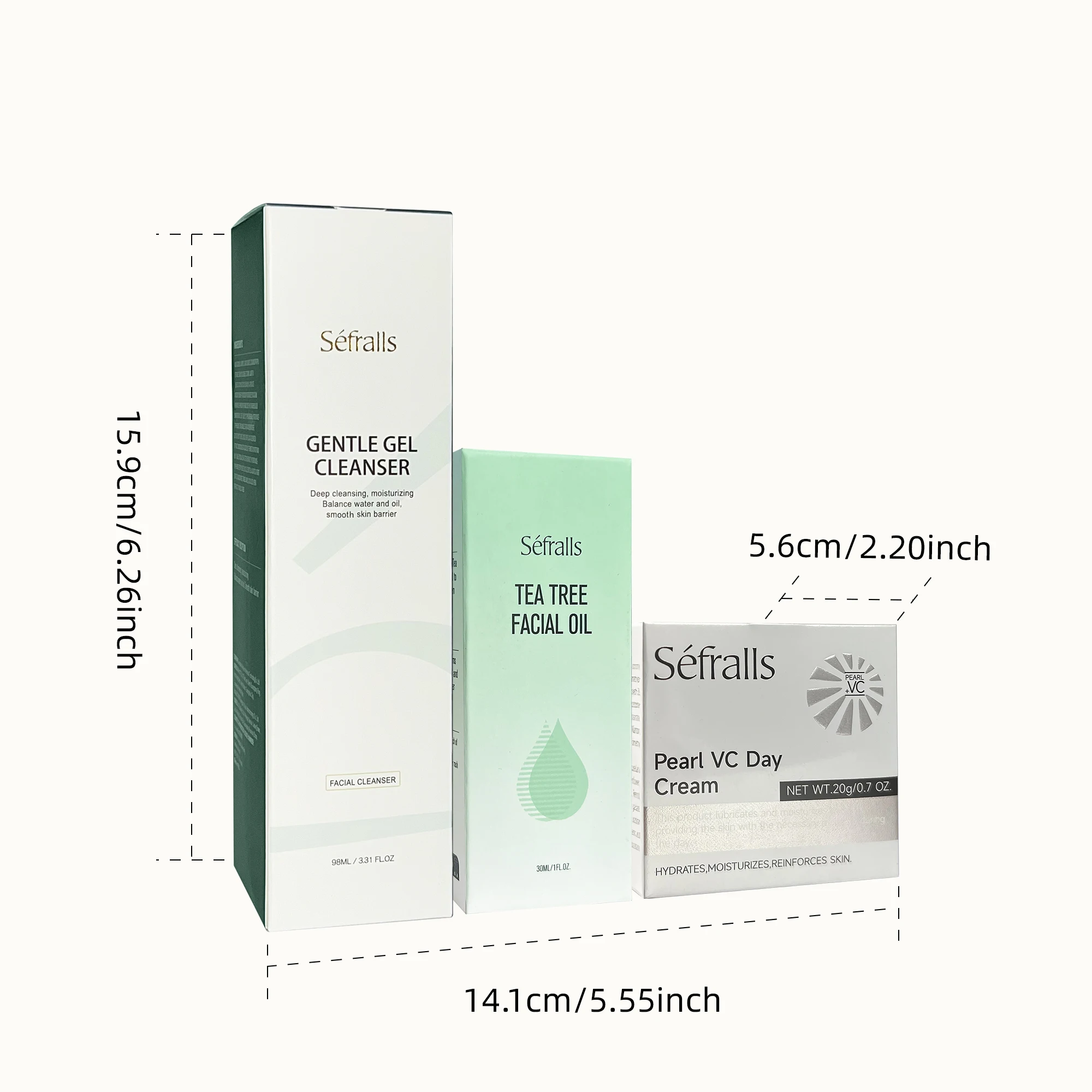 Séfralls Gel de Limpeza de Aloe Vera 98ml + Óleo de Árvore de Chá 30ml + Creme Pérola VC 20g - Hidratante, Cuidados com a Acne, Conjunto de Cuidados com a Pele Iluminador