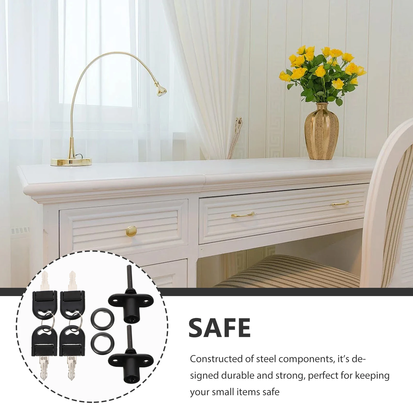 2pcs Locks Durable Steel Triple Central Office Desk Drawer Central Lock File Locker Hardware Security Furniture