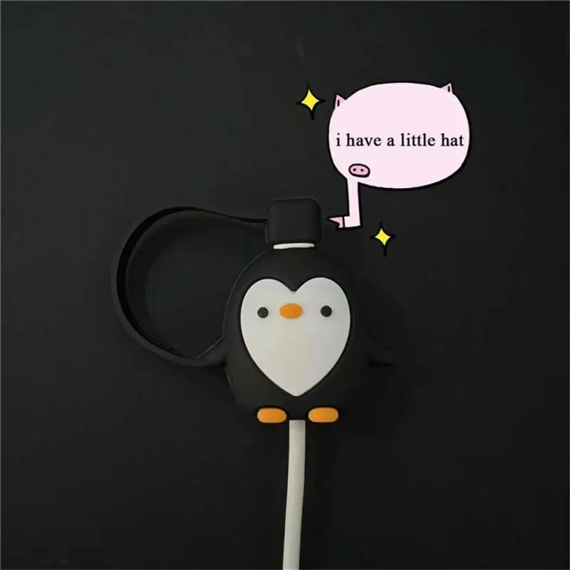 1pcs Anti-break ฝุ่นสีม่วง Winder PVC สายชาร์จข้อมูลกรณีอุปกรณ์ต่อพ่วงโทรศัพท์มือถือน่ารัก Penguin กรณี Penguin Winder