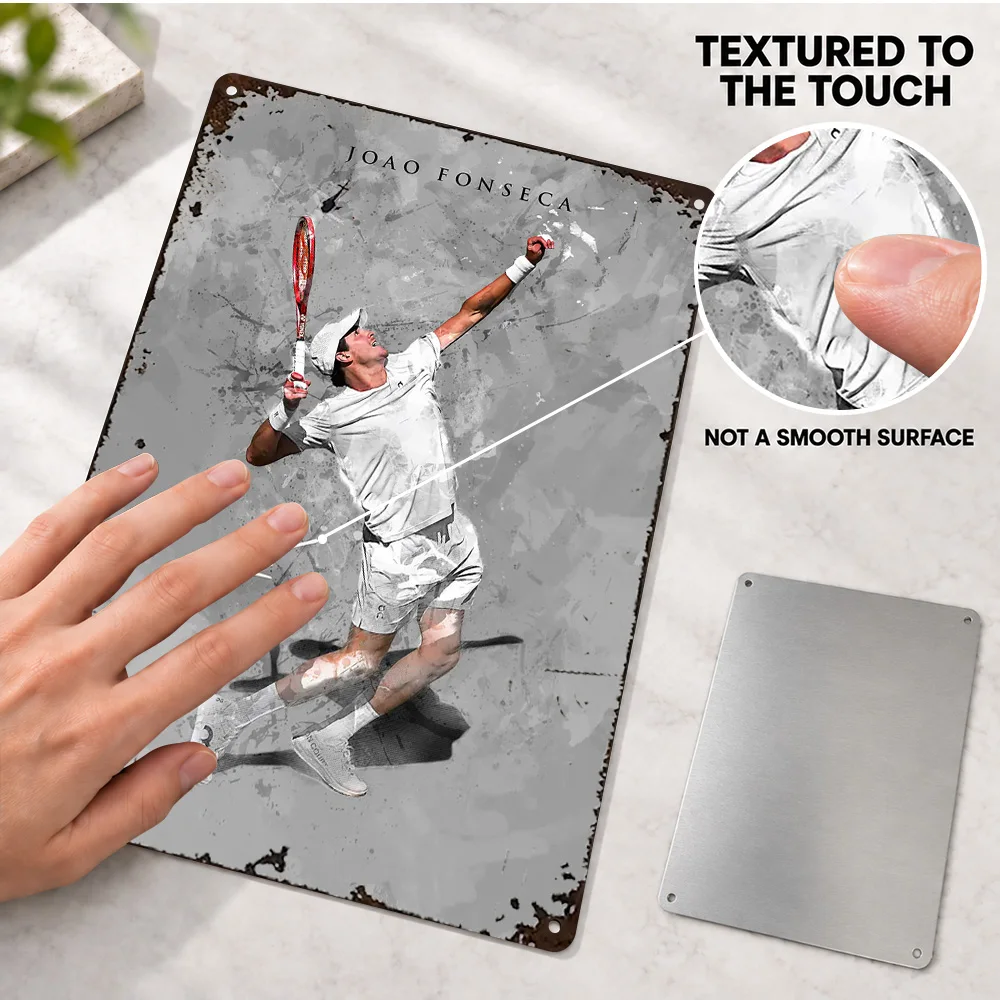 Joao Fonseca Racket Celebration Printed Poster Personalized Aluminum Metal Sign In Hand Graphic Wall Art For Tennis Clubhouse