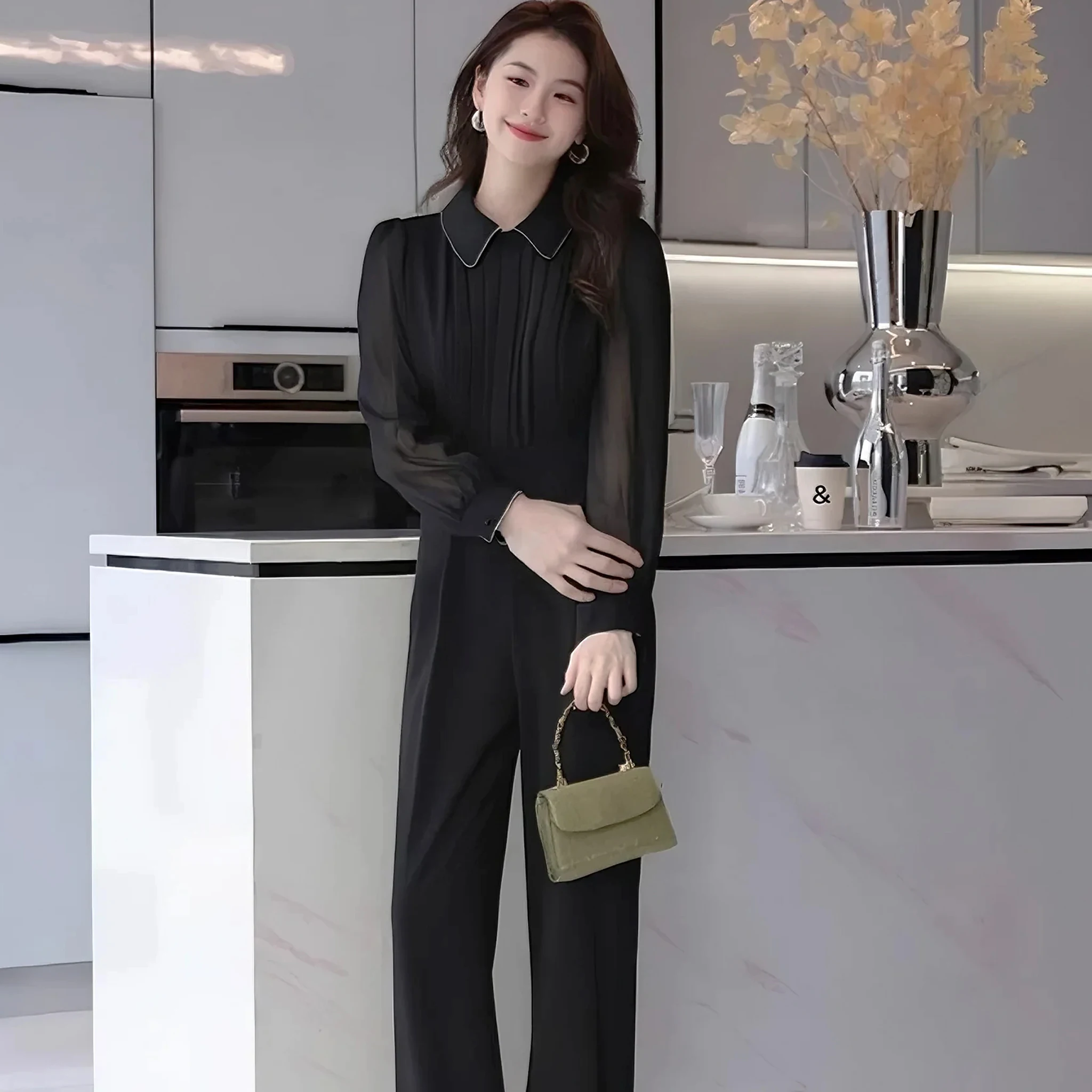 Combinaison amincissante taille haute, pantalon à jambes larges, costume une pièce pour femme, D363, nouvelle collection automne, vêtements pour femmes