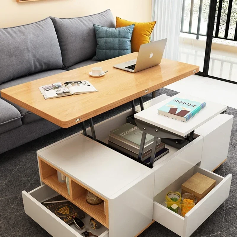 Nordic lifting coffee table can be changed, the dining table is integrated, the folding telescopic small dining table is multi-