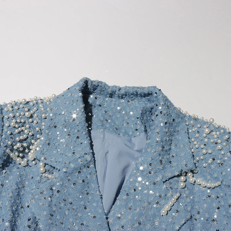 فستان نسائي مطرز بالترتر لؤلؤي فستان نسائي ربيعي بخصر طويل وأكمام طويلة فستان قصير أنيق للحفلات سترة ضيقة 2026