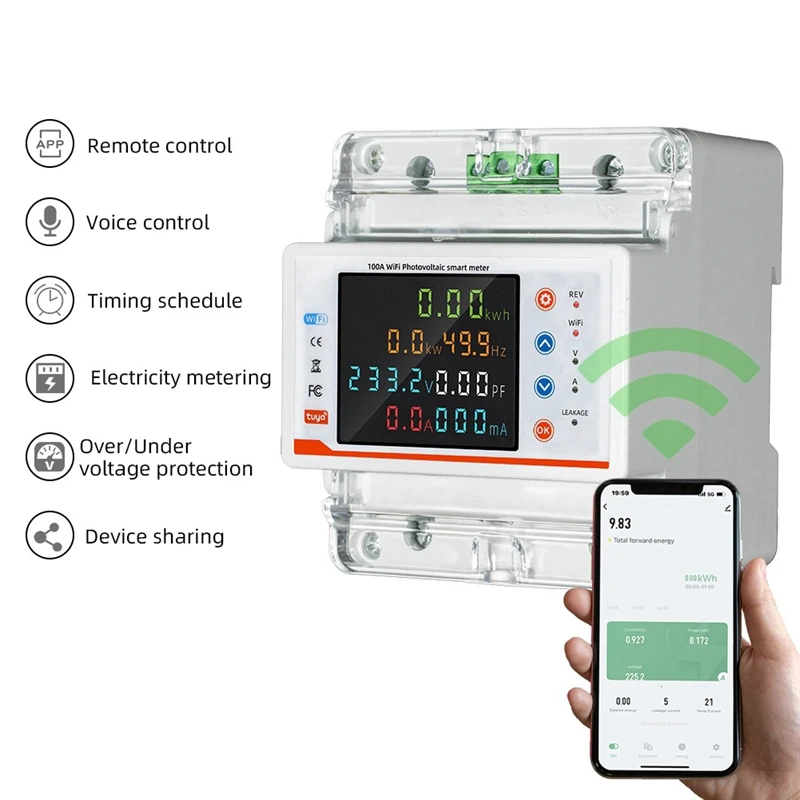 Tuya Wifi مرحلة واحدة 4P قطاع دارة ذكي واي فاي إعادة الإغلاق التلقائي الجهد الحالي حامي الموقت التبديل
