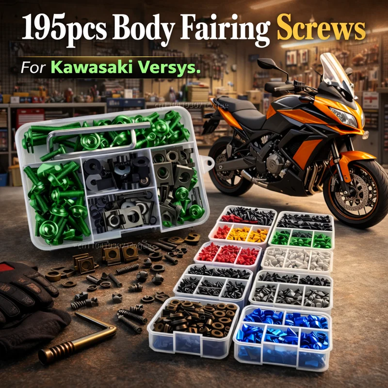 195 piezas de tornillos y tuercas para carenado de motocicleta Kawasaki Versys 650 300 300X 1000 X300 2015-2022, kit de fijaciones de aluminio CNC