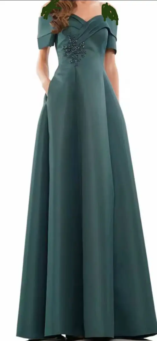 

Customized Elegant Satin Evening Dress Classic Short Sleeves Prom Dresses Fashion Appliques Special Occasion Gowns