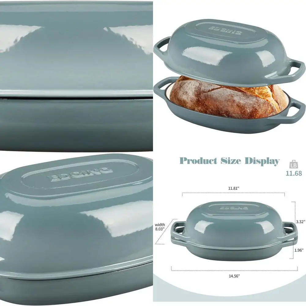 

Oval Enamel Cast Iron Dutch Oven Pot with Lid, Perfect for Sourdough Bread Baking, 5 Quart, Sea Salt Flavored