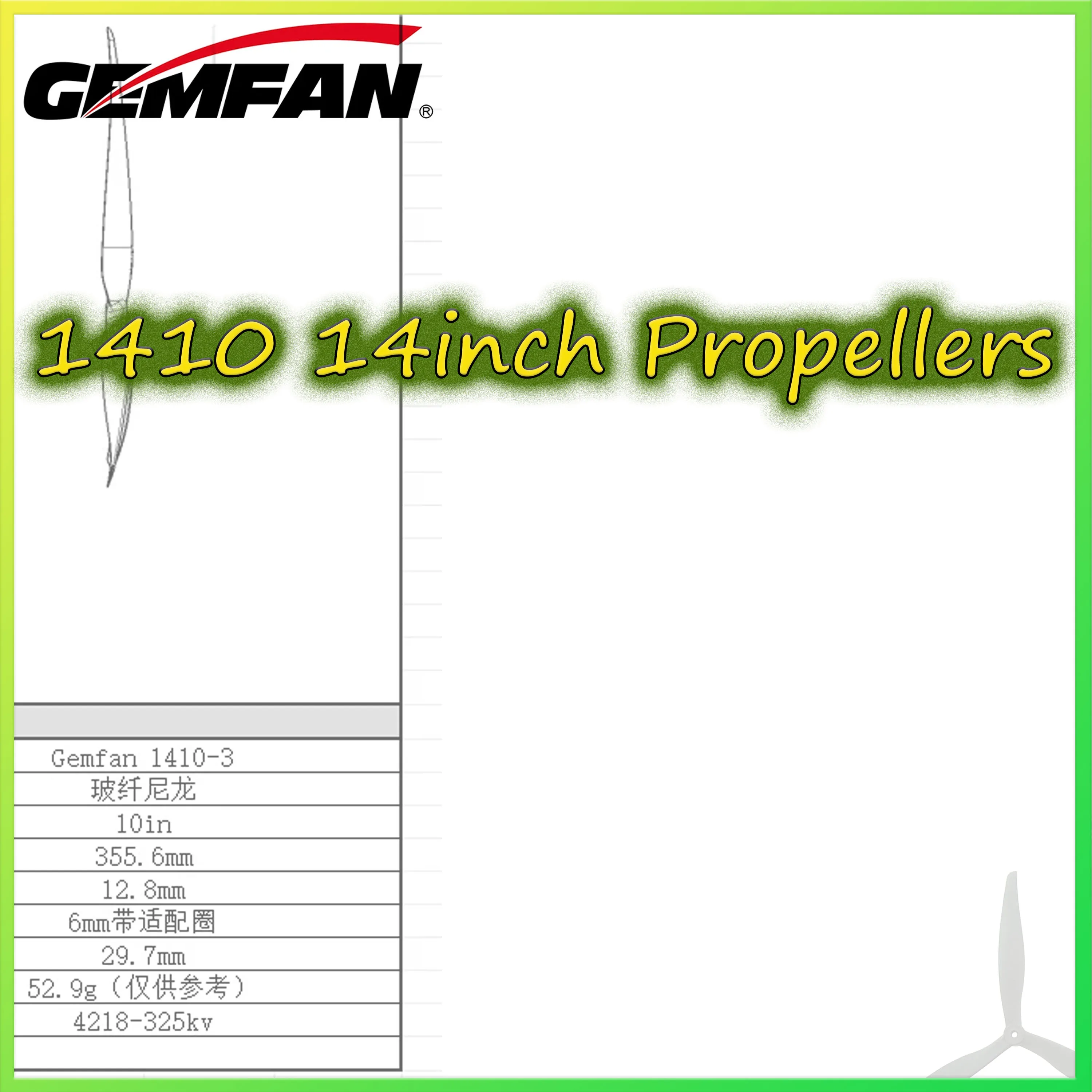 GEMFAN 1410 14inch 2CW 2CCW 3 Blade Reinforced Glass Fiber Nylon Propeller for RC FPV Drone Multicopter Cinelifter 4218 Motor