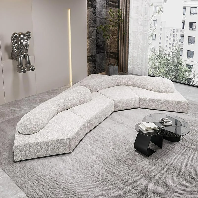 Customizable Italian rock fabric sofa villa large irregular sofa combination large flat special-shaped module sofa