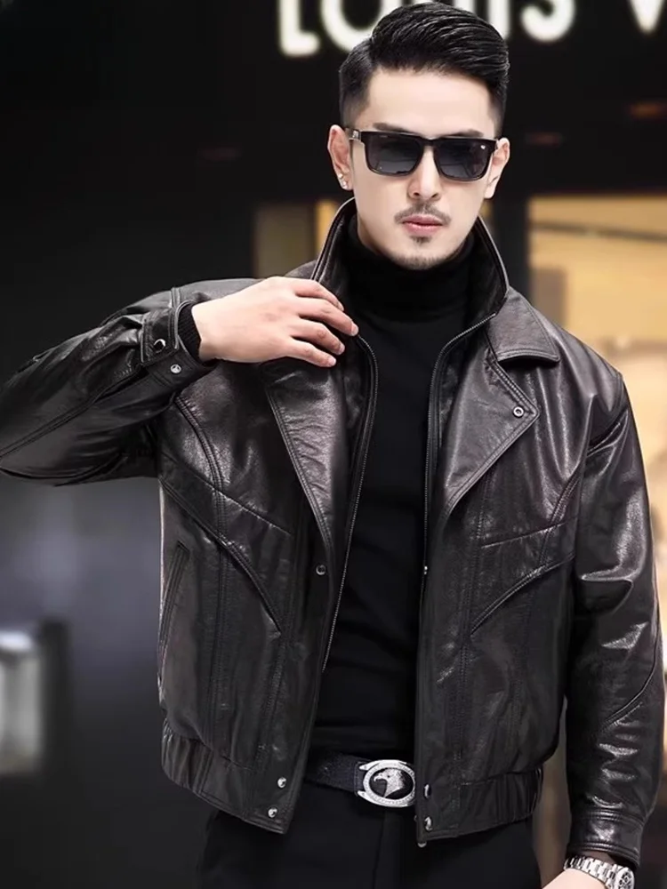 

TUCANO 2026 New Men's Biker Leather Jaet Real Leather Warm Stand Collar Coat Thiened Casual Faion f Glossy eepskin