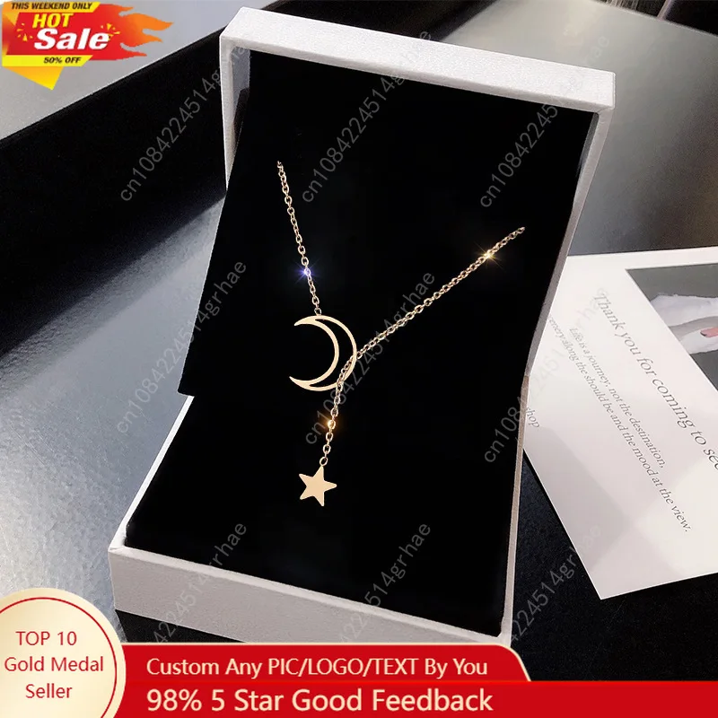 

New Simple Moon Star Pendant Choker Necklace Simple Gold Color Alloy Charm Chain Collares Necklace For Women Party Jewelry