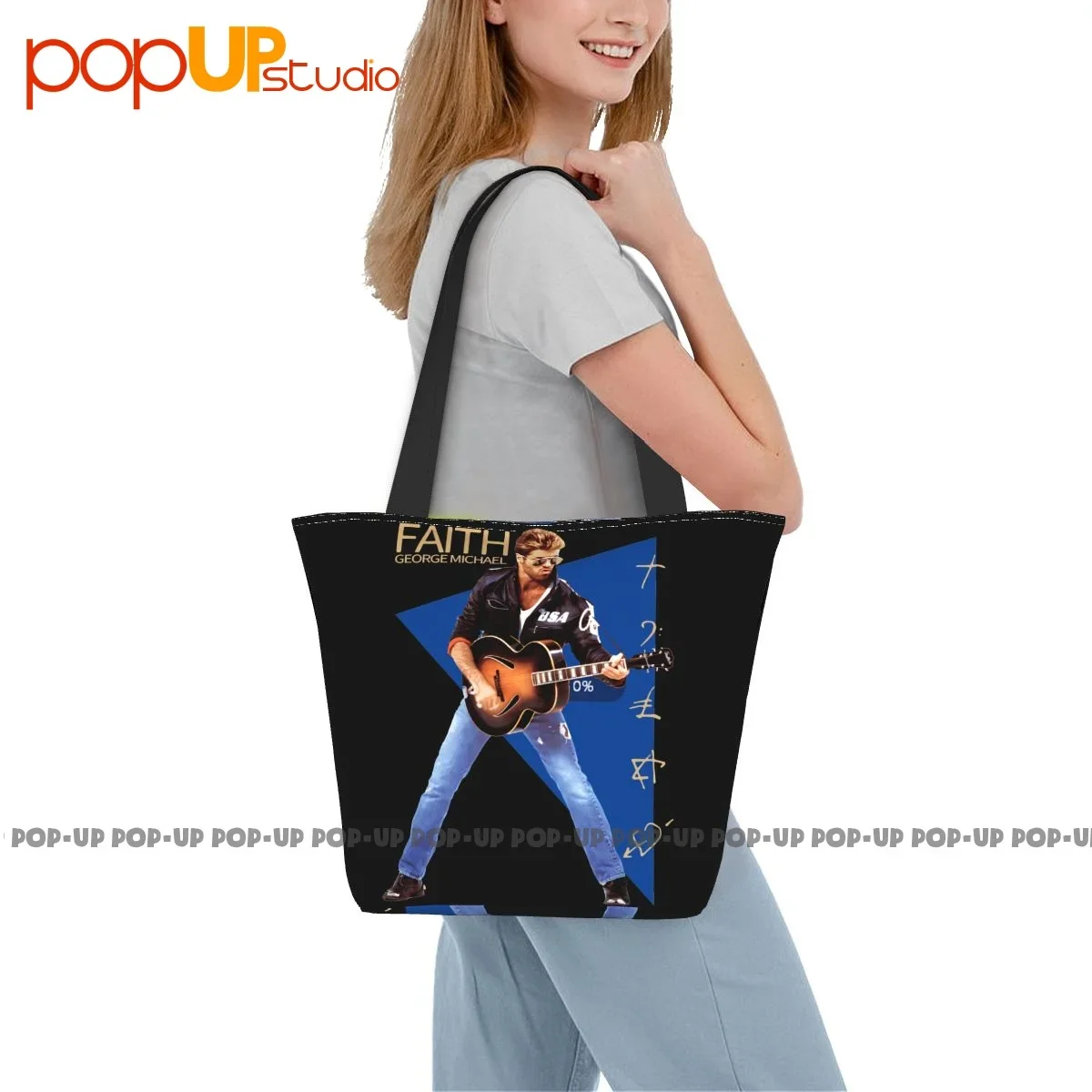 George Michael Faith Era Guitar Travel Handbags Polyester Shopping Bag Supermarket