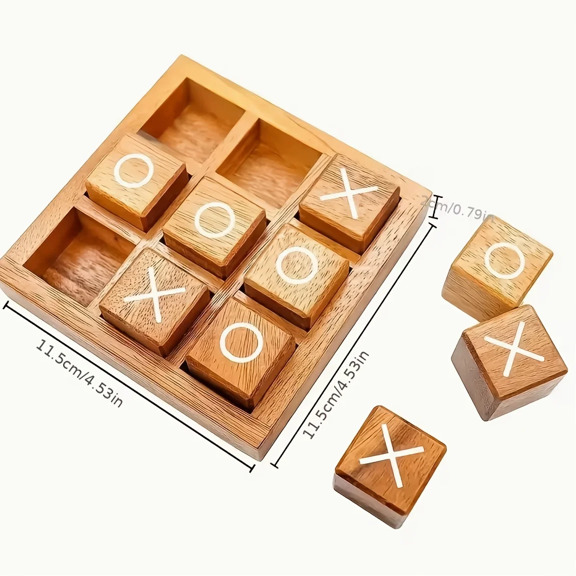 Wooden Embedded XO Game Set, 9 Wooden Cubes, 1 Base, Ideal for Family Games, Suitable for Coffee Table Games,