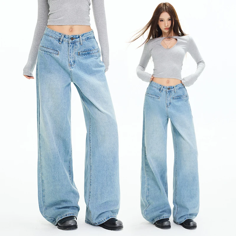 Women High Waist Wide Leg Jeans Loose Slim‑Fit Straight Denim Pants Casual Streetwear Ladies Baggy Trousers Multi‑Color Bottoms