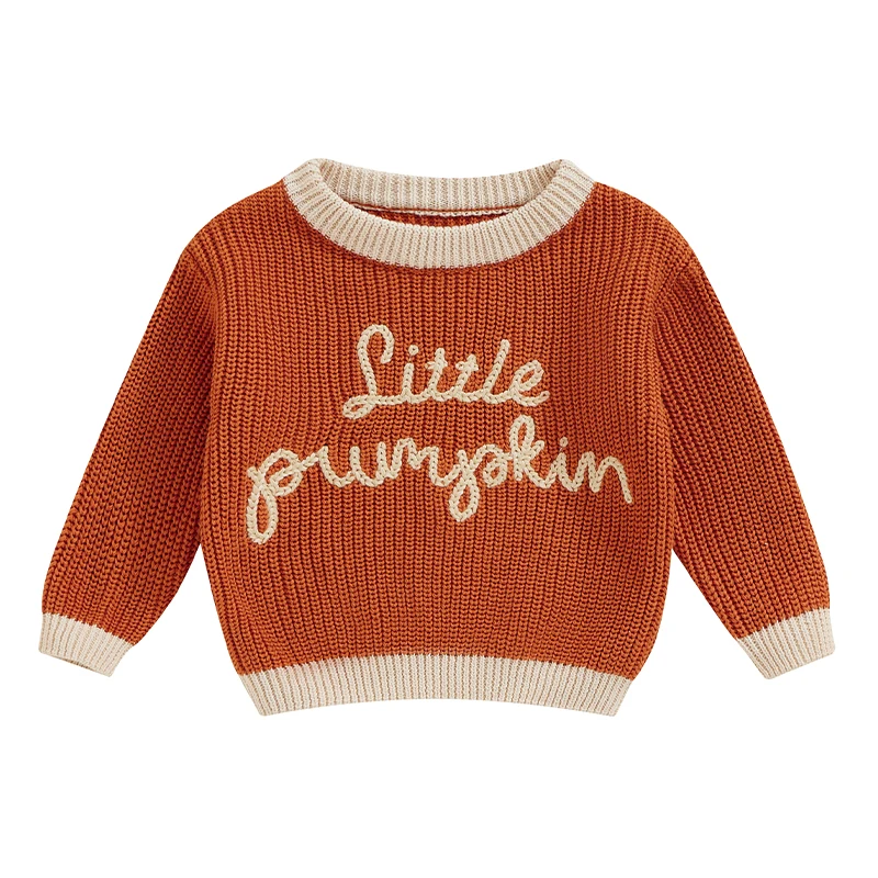 

Boys Halloween Knit Sweater Long Sleeve Round Neck Letter Print Pullover Knitwear