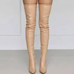 Apricot Thigh High Boots Women Shoes Sexy High Heels Elastic Stretch Women's Over The Knee Boots
