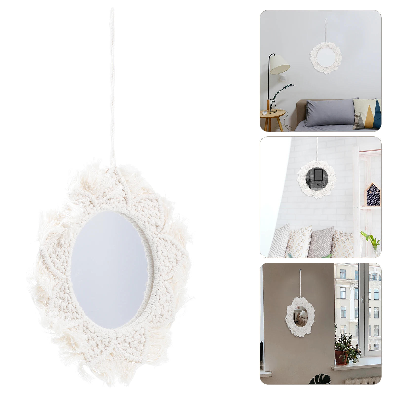 

Stylish Woven Tapestry Mirror Handmade Wall Mounted Mirror Decorative Wall Art for Bedroom Dressing Room and Elegant