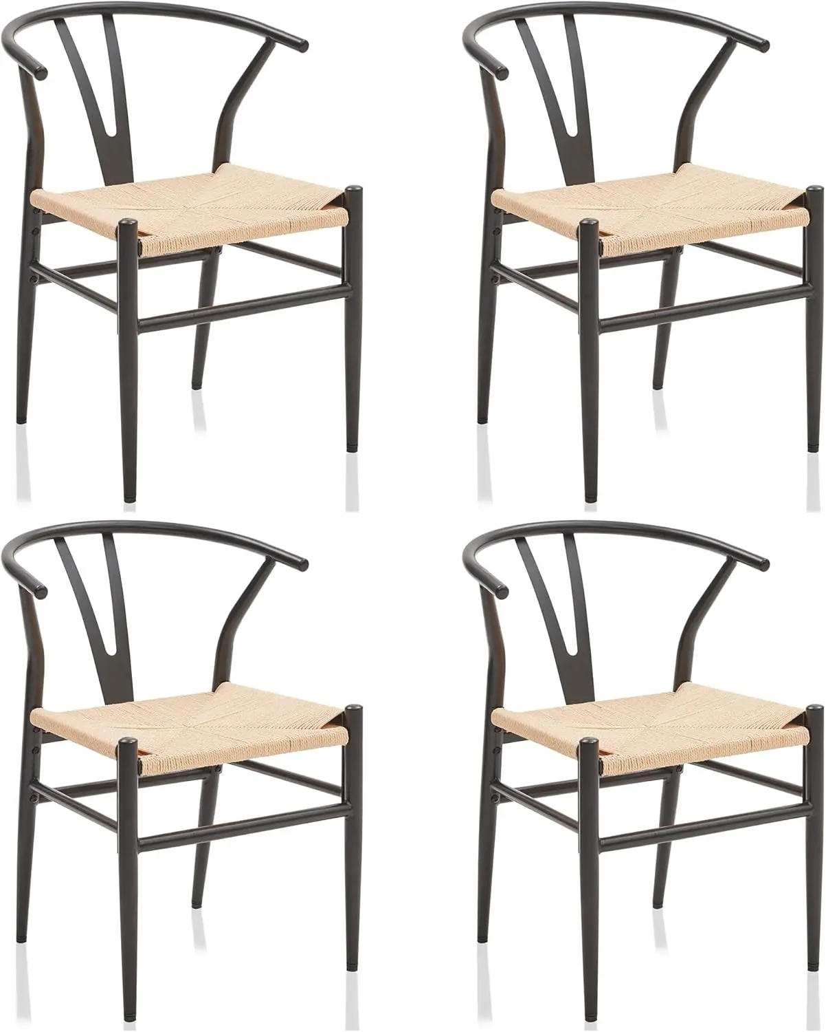 BELLEZE Black Kitchen Dining Room Chairs Set of 4, Modern Wishbone Indoor Dining Chairs with Mid-Century Metal Curved Backrest,