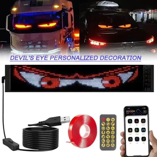 Demon Eyes LED Display DIY Programmable Flexible LED Matrix Pixel Car LED Logo APP Panel  Night Light for Car Truck Accessories