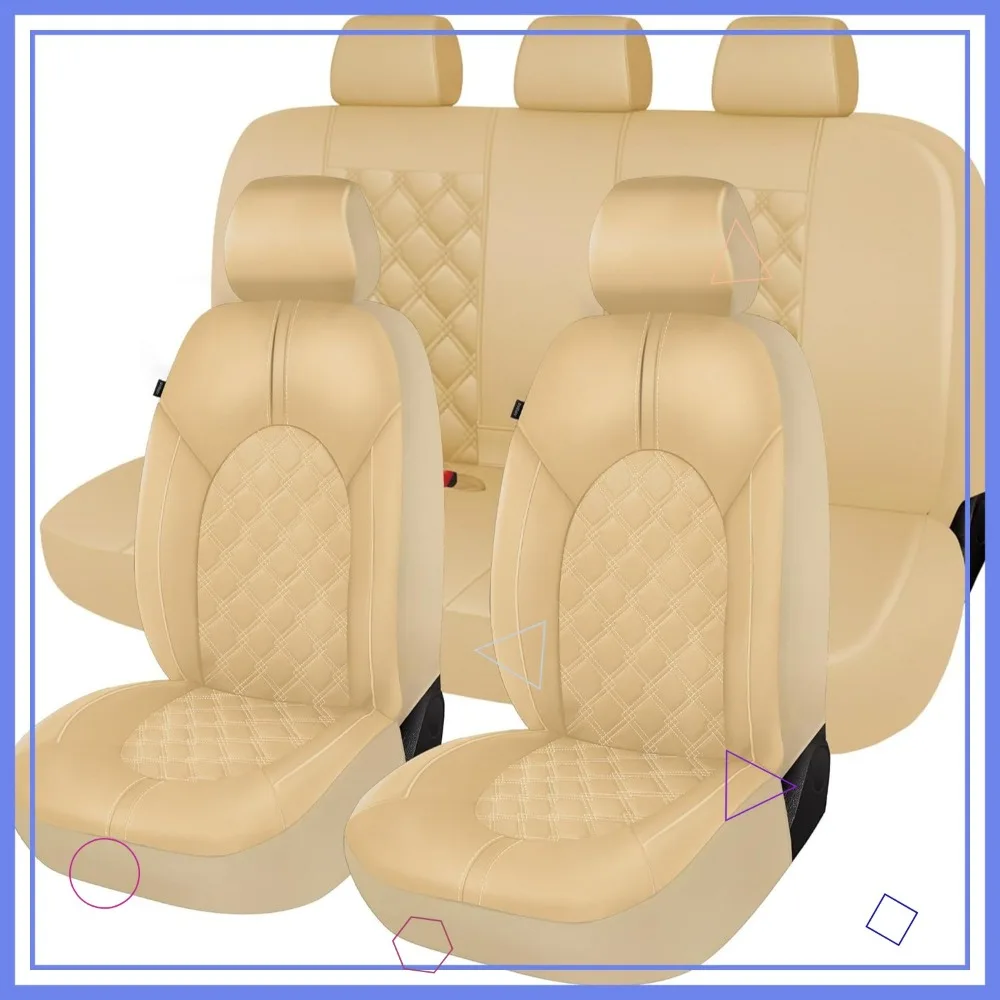 

Waterproof PU Leather Car Seat Covers Full Set with Split Bench, Universal Fit for Sedans SUVs Trucks in Beige