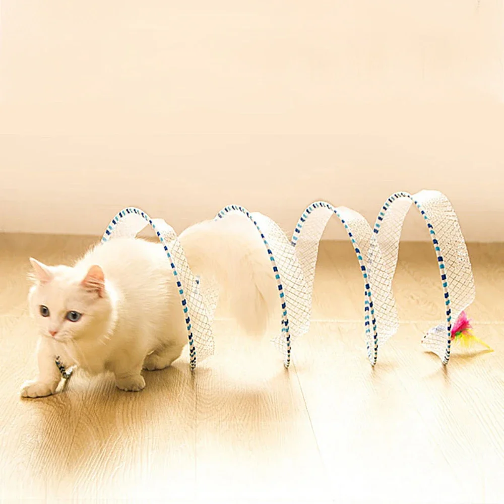 طوي القط S-شكل ملون لفائف لعبة حلزونية الحيوانات الأليفة لفائف نفق القط نفق دعابة لدغة مقاومة الذاتي الإغاثة لعبة ريشة الماوس