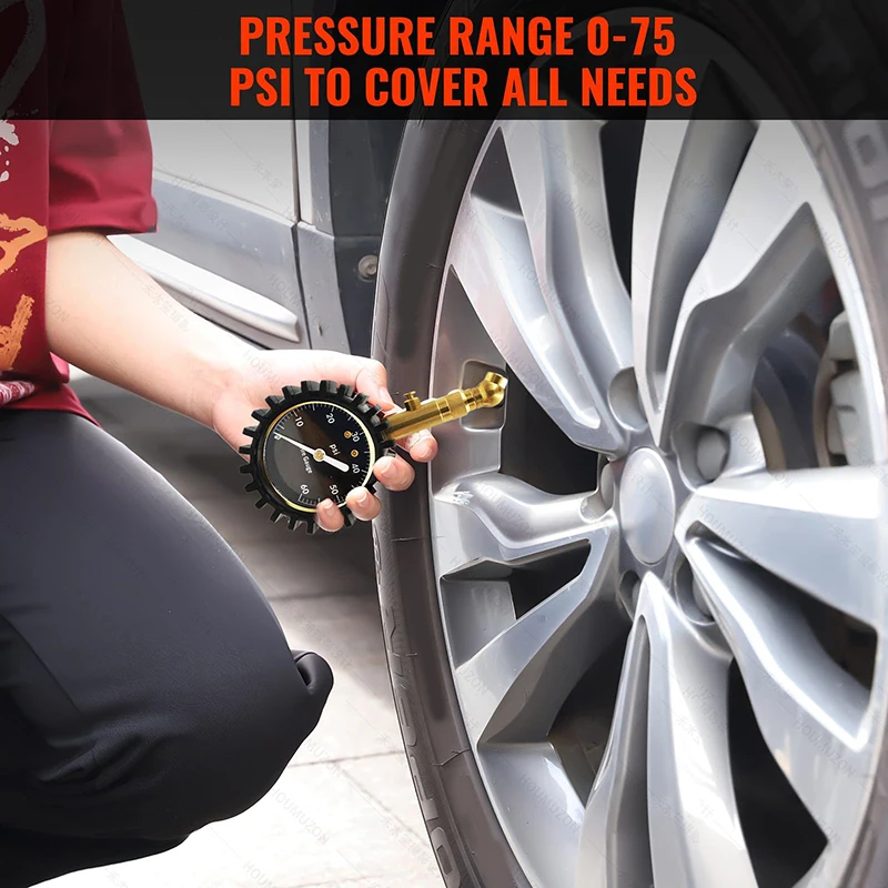 Car Tire Pressure Gauge (0-60 PSI), Heavy Duty Tire Gauge Accurate And Easy To Read Glow Dial, Low And High Air Pressure Gauge