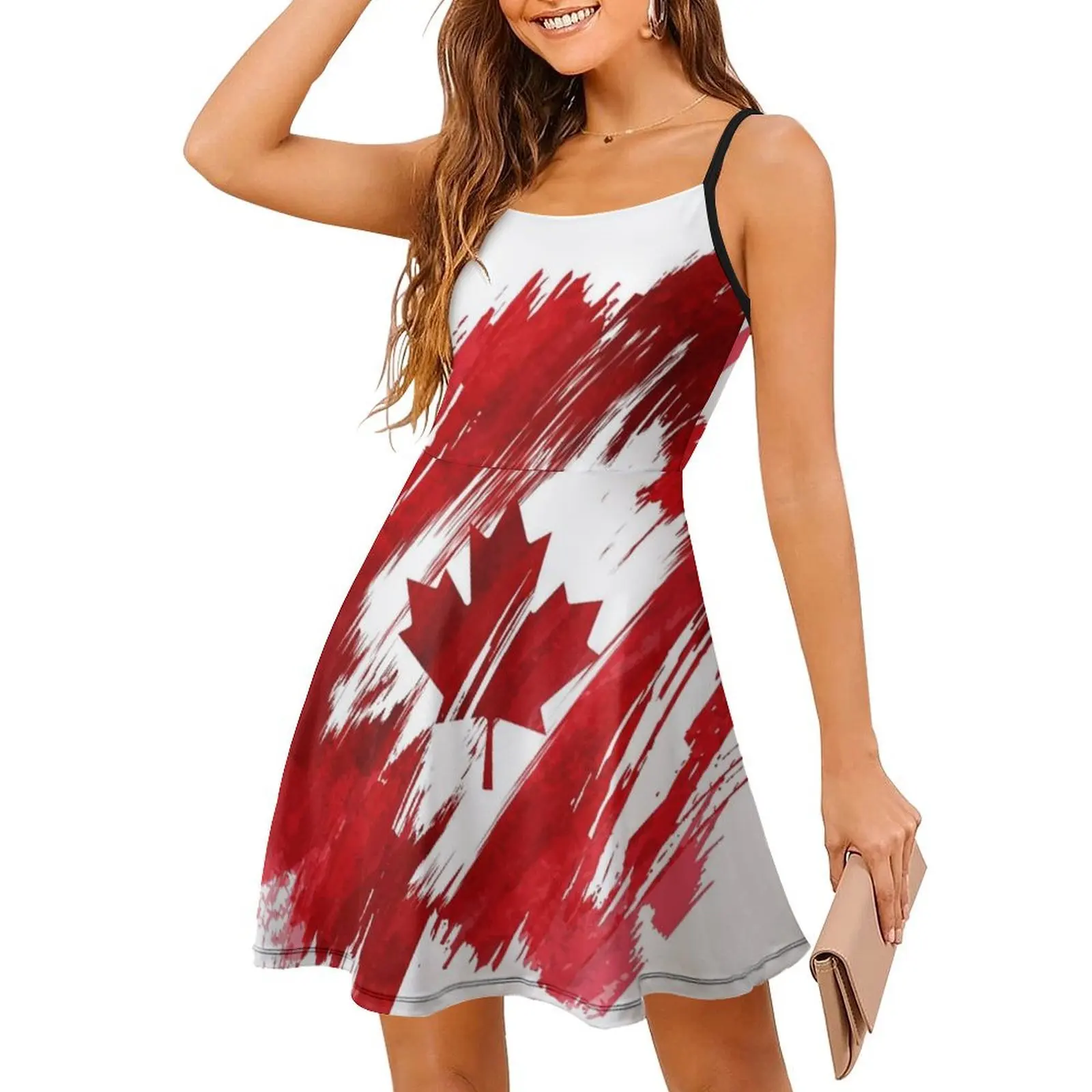 كندا الكورية نمط فستان كاجوال للنساء بسيط يوميا مكتب سيدة فساتين كندا كندا العلم كندا امرأة كندا فستان المرأة