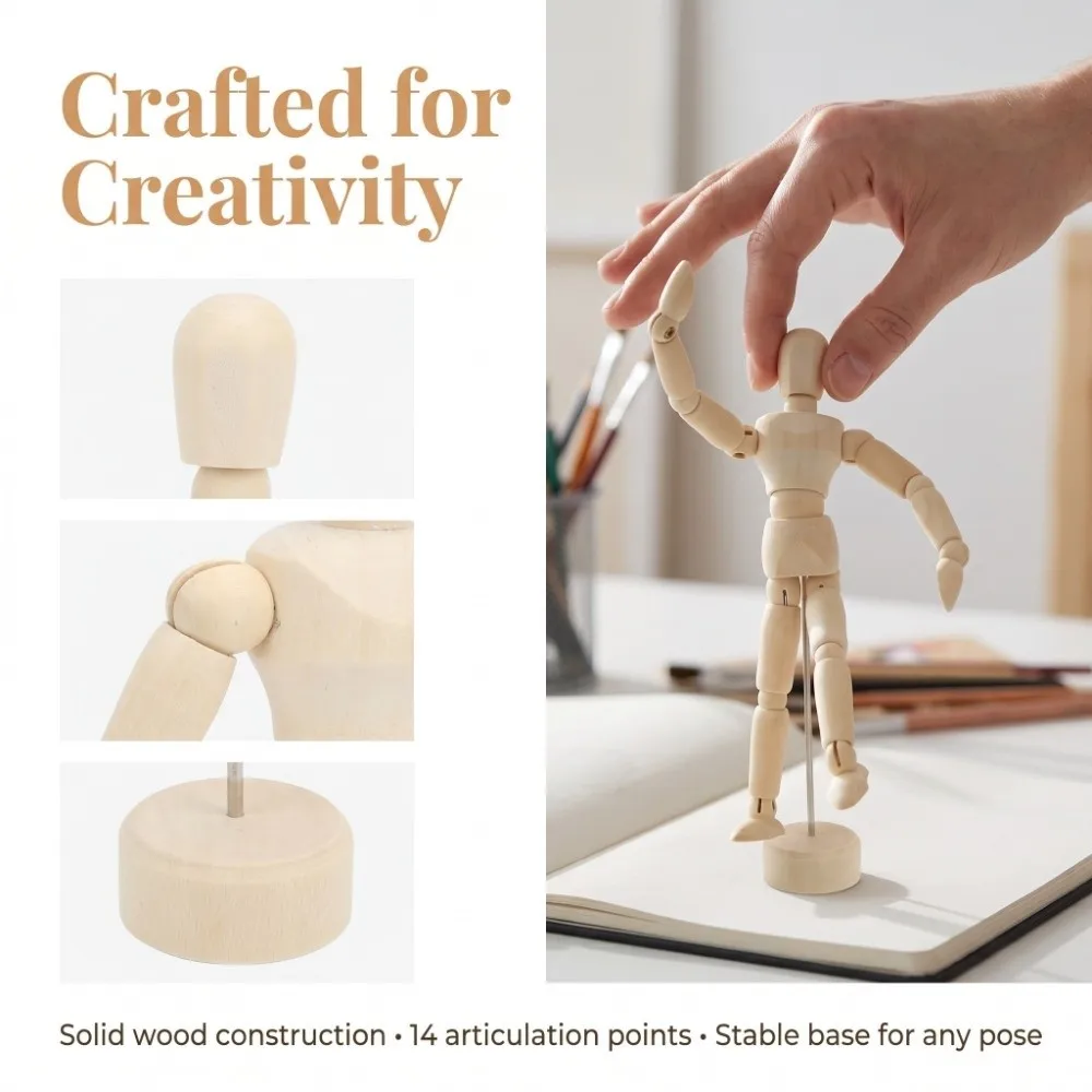 Articulated Joints Wooden Mannequin 5.5 Inch Natural Wood Material Jointed Art Figure 4.5 Inch Adjustable Pose
