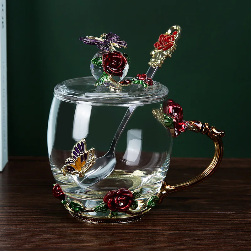 Enamel glaze crystal glass water cup coffee milk cup set household living room light luxury high temperature resistant breakfast
