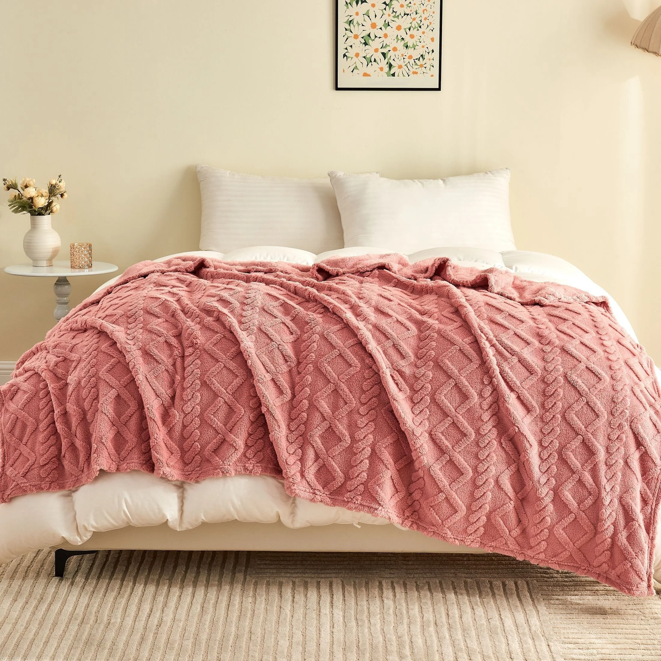 قطعة واحدة من بطانية الصوف الفاخرة - نسج كثيف ثلاثي الأبعاد فائق النعومة، رمي الفانيلا المريح لجميع المواسم بأفضل الأسعار في الولايات المتحدة #4