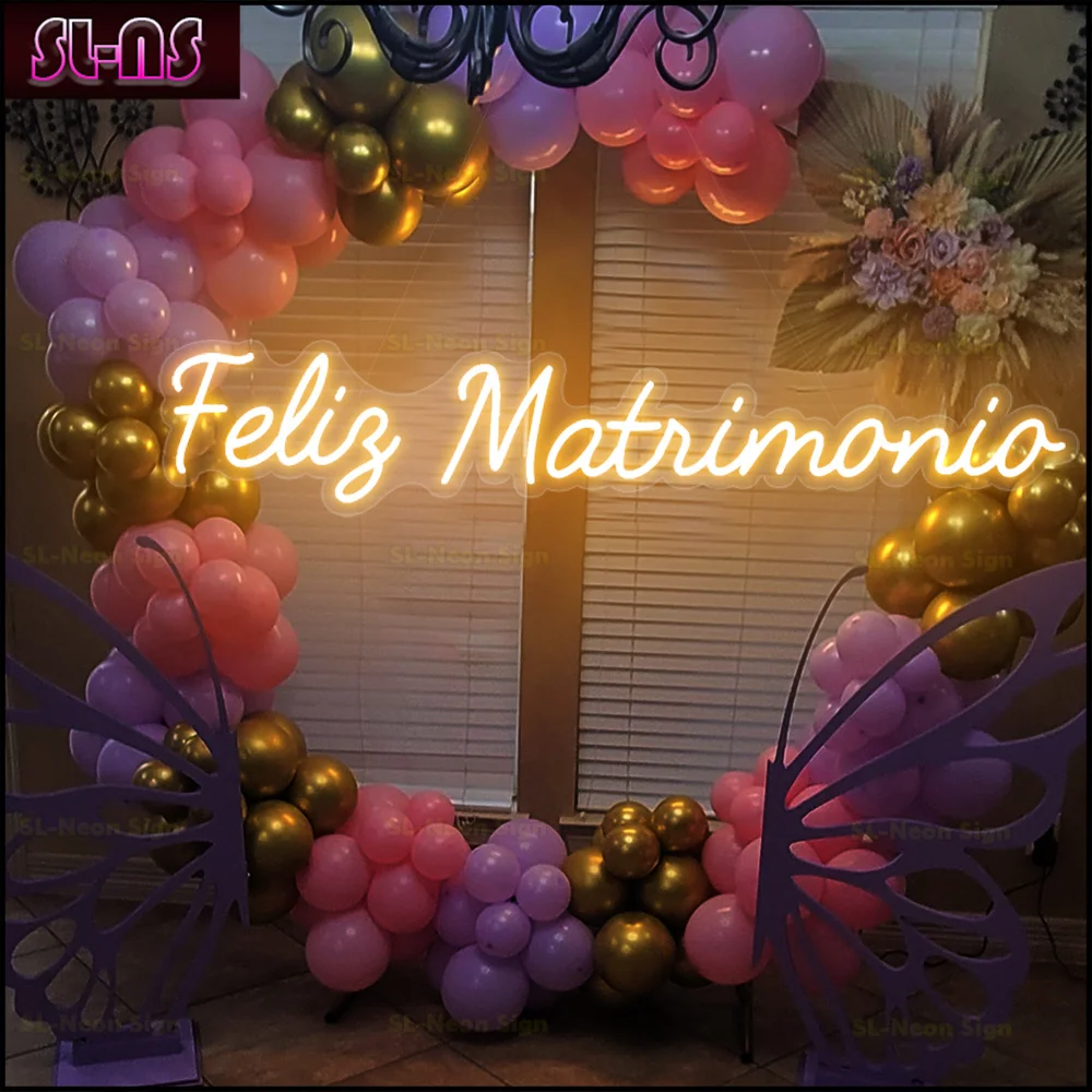 Big 75x15cm Feliz Matrimonio Neon Sign Led Neon Light Sign Spanish Home Art Wedding Party Decoraton Neon Lamps Room Wall Decor