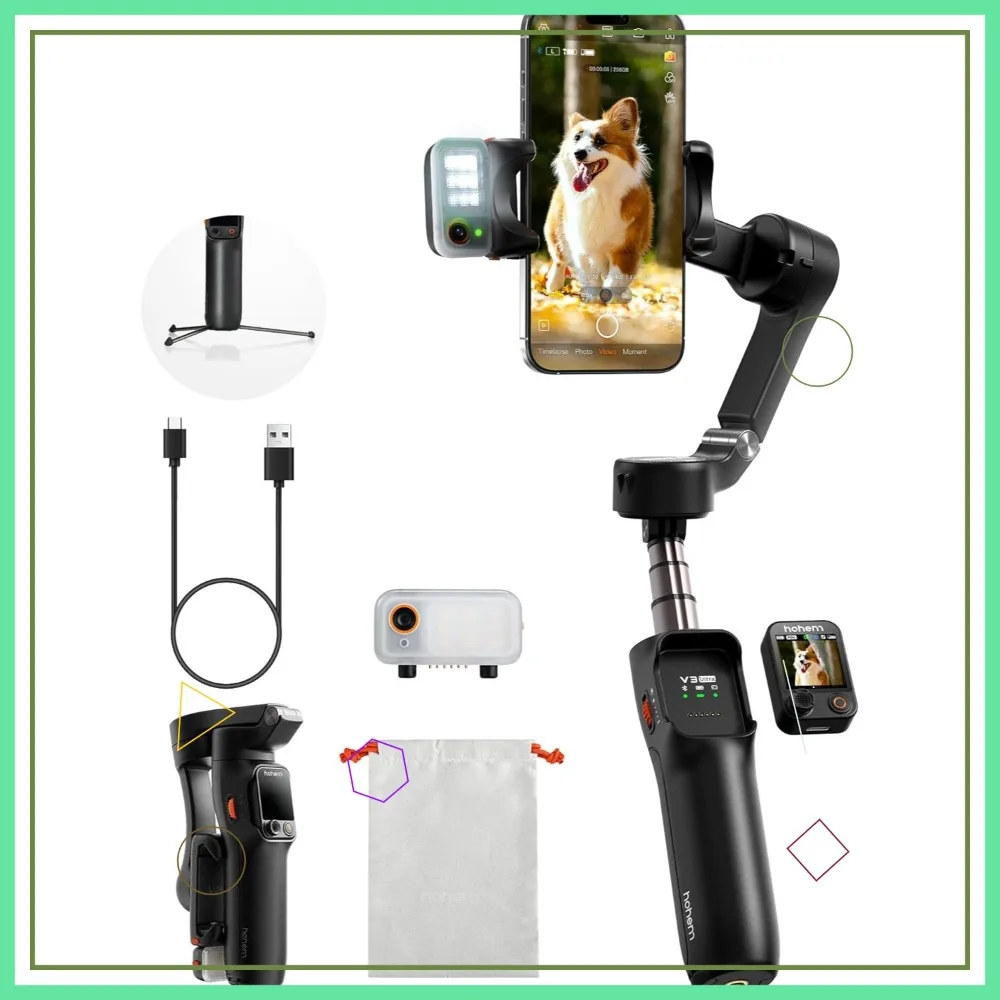 

Ultra Gimbal Stabilizer for iPhone with AI Auto Tracking, Detachable Remote, Built-in Rod & Tripod