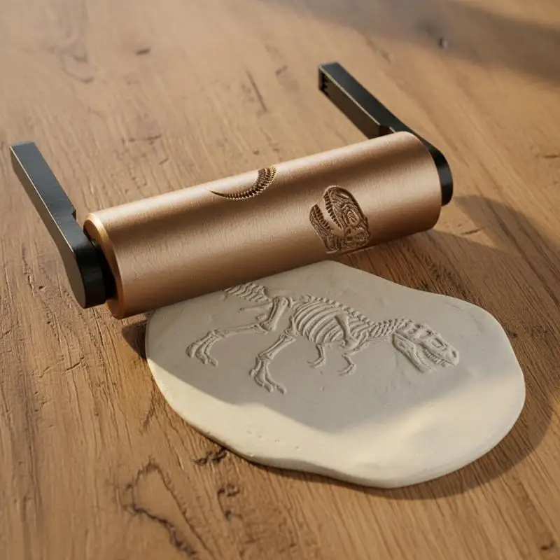 Oversize Fossil Skeletons Pattern Texture Roller Retro Embossing Roller for Soft Clay, Ultra-Light Clay, Pottery and DIY Craft