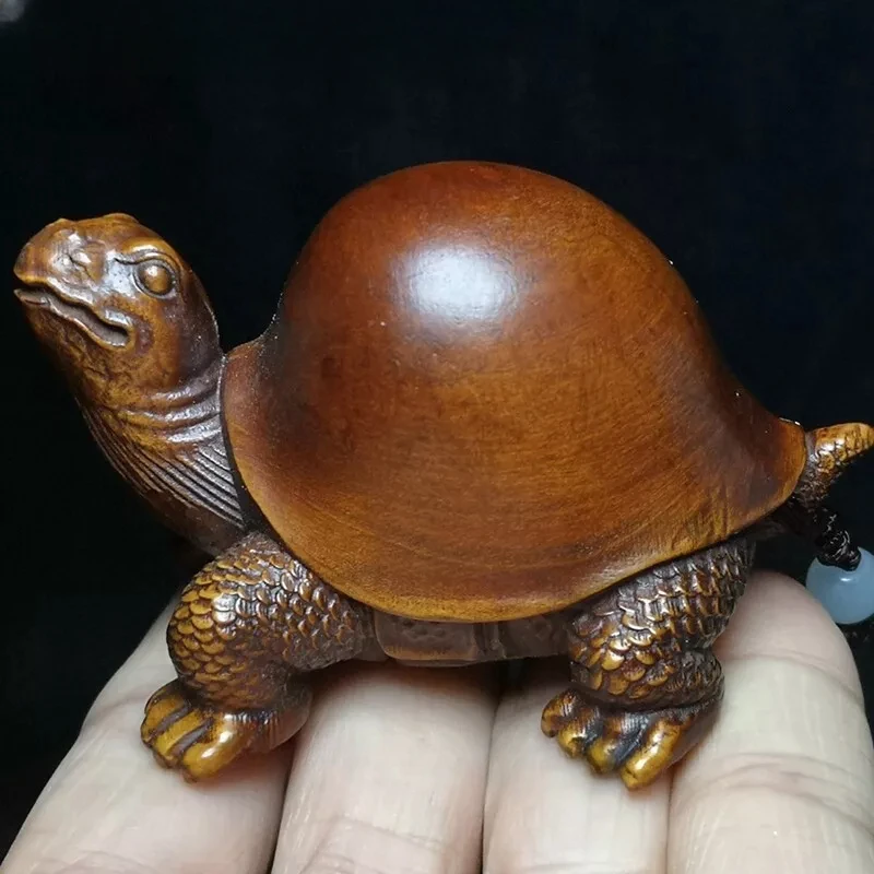 Japanese boxwood hand carved turtle tortoise statue netsuke ornament collectable