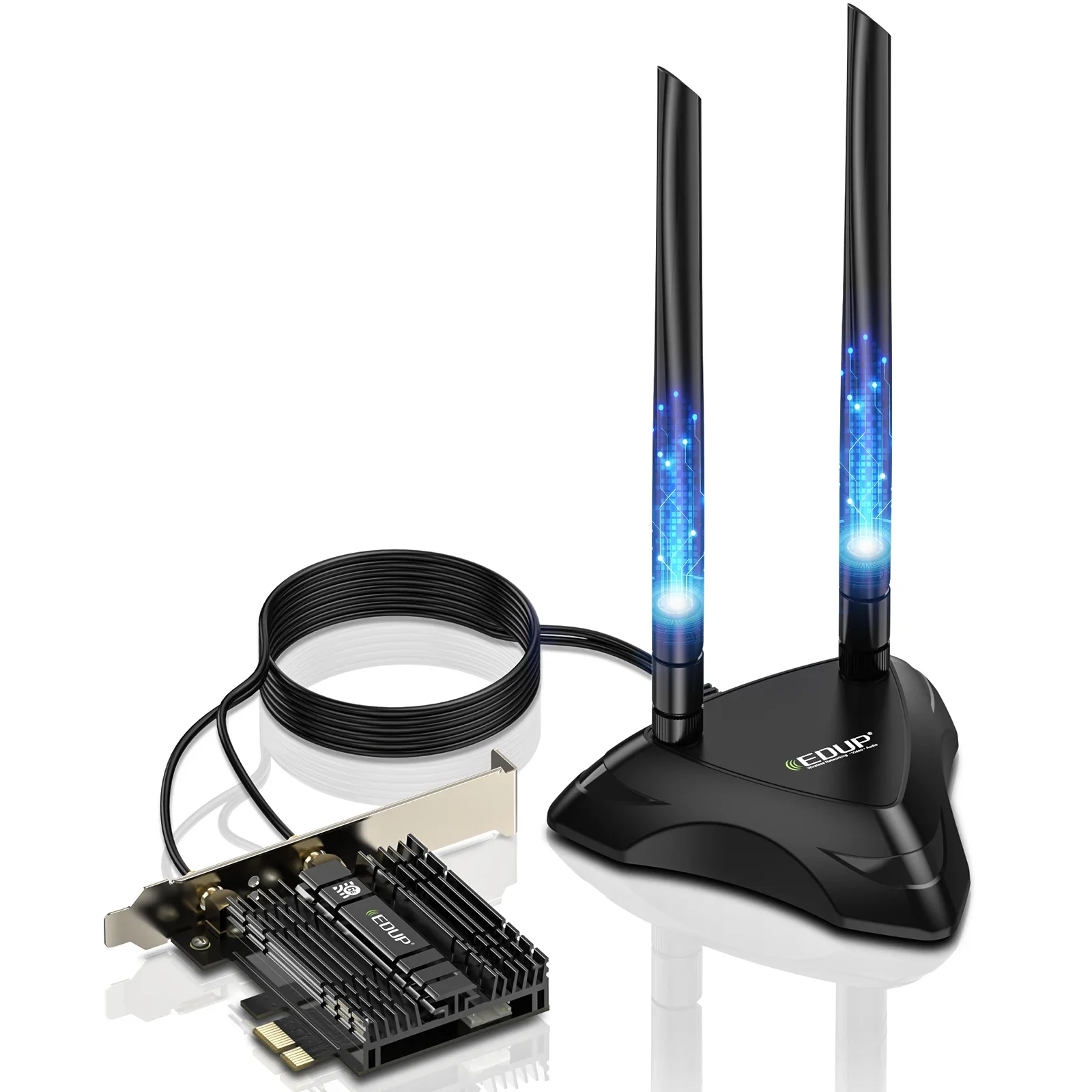 AX210 PCIE Wireless Network Card Tri Band 5374M+Bluetooth 5.3 Extended Antenna Gaming Network Card with Extension Base Antenna
