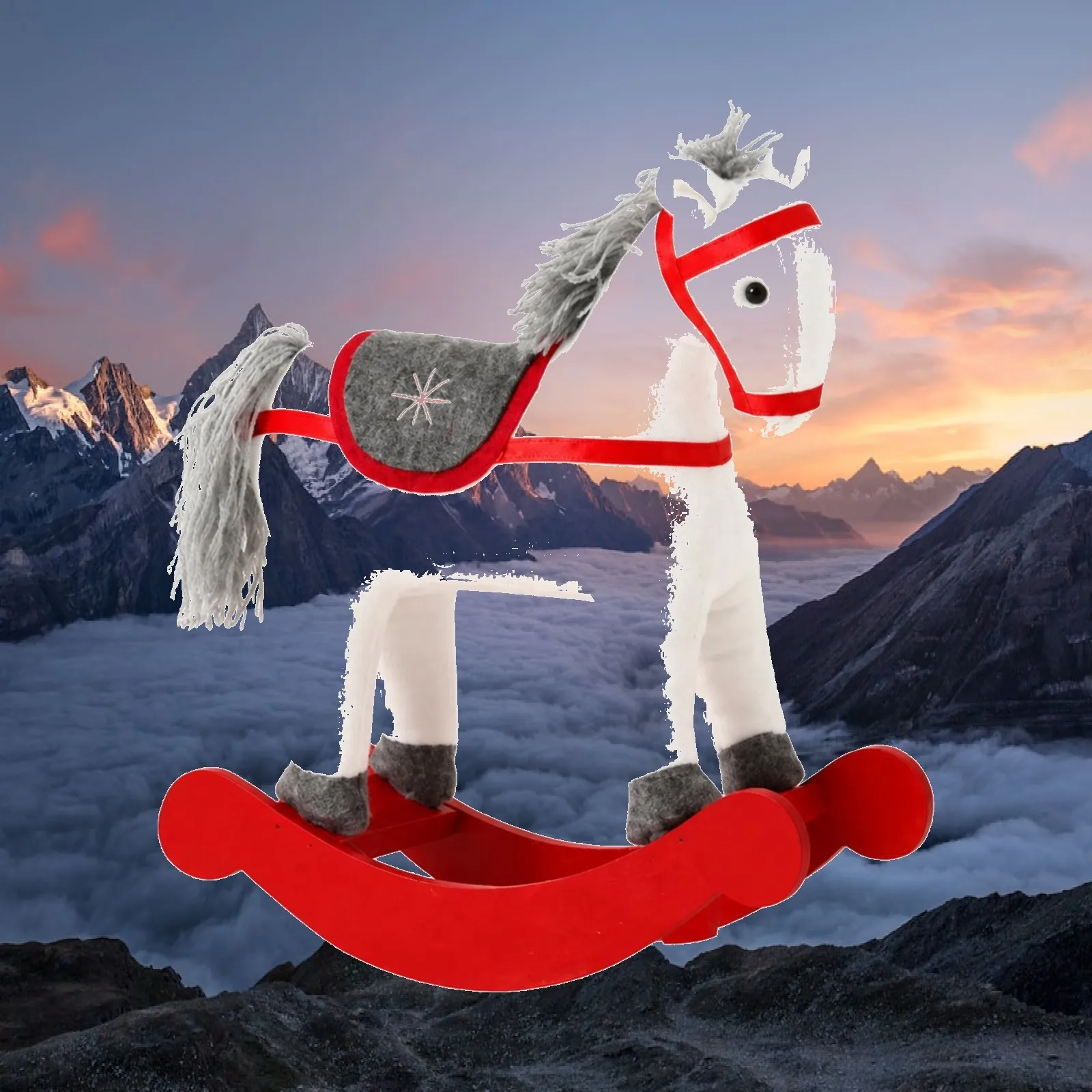 Christmas Rocking Horse with Red Rocker Base Ready to Display Felt Rocking Horse Decoration Figurine Cute Sculpture Compact
