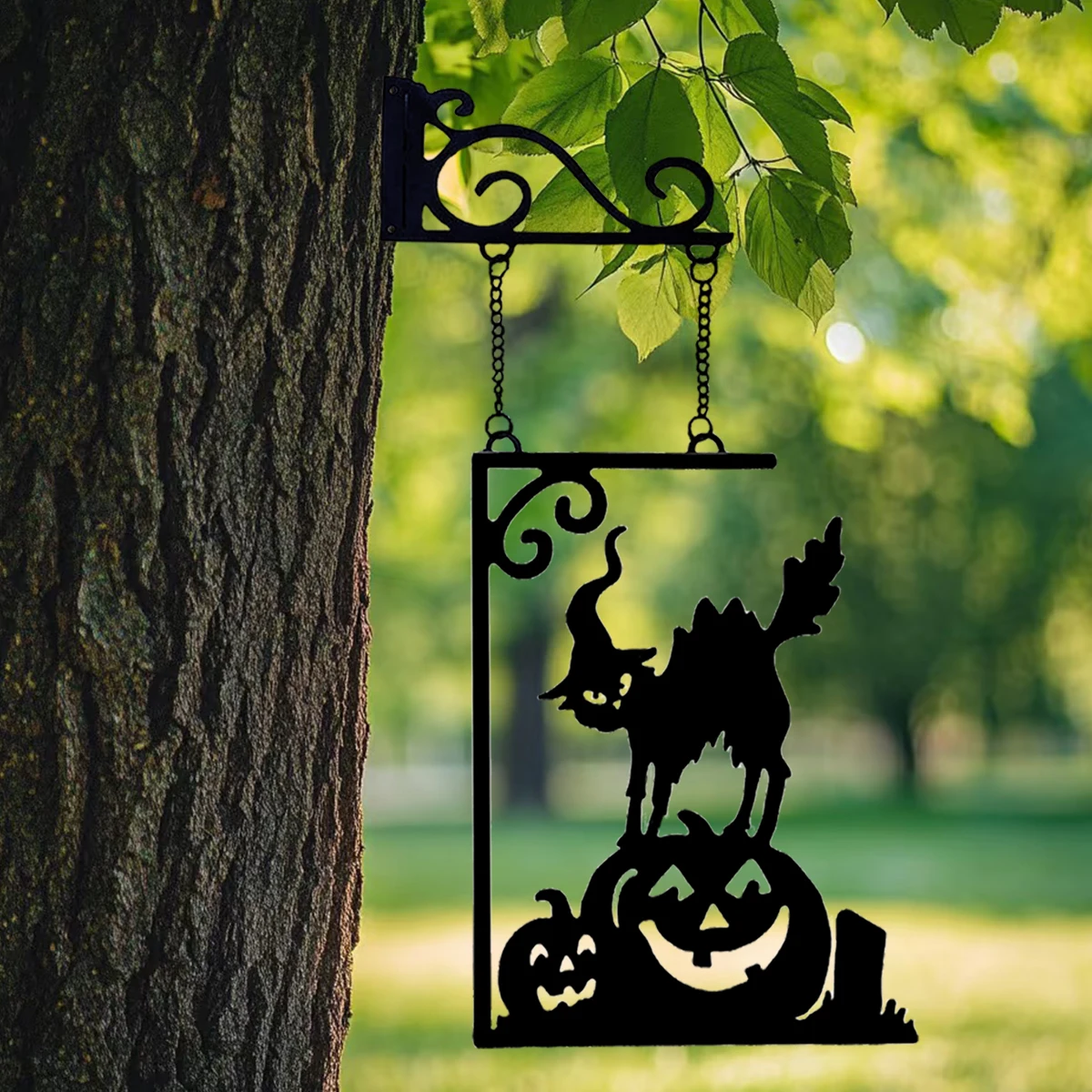 Halloween Silhouette Metal Sign, Black Cat Metal Silhouette, Silhouette Yard Sign, Outline Wall Decoration, Suitable for Halloween