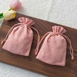 10pcs Pink Velvet Drawstring Cloth Bags Jewelry Pouches For Small Gift Wedding Favors Necklace Candy Snack Packaging Storage