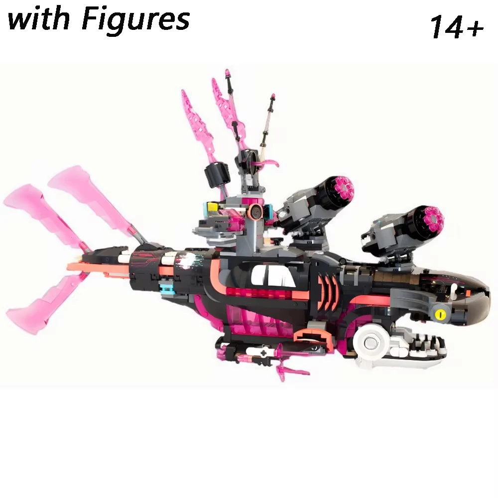 Serie creativa, 1413 Uds., modelo submarino de tiburón, bloques de construcción, juguetes educativos de montaje para niños, regalos de cumpleaños y Navidad