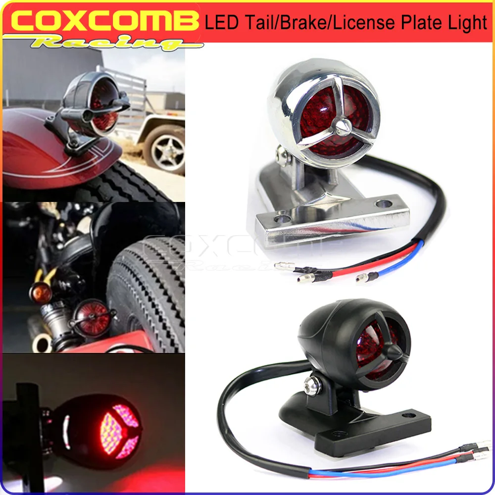 

Винтажный мотоциклетный светодиодный задний фонарь для Harley Bobber Chopper Cruiser Touring, красный тормозной Стоп-сигнал, зубчатая лампа для номерного знака