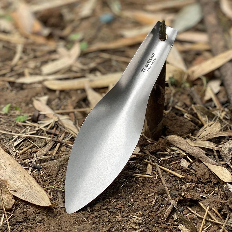 Tiartsian التيتانيوم النقي الصفصاف شكل البستنة مجرفة التخييم في الهواء الطلق خفيفة المحمولة مجرفة حفر صغيرة مع المشبك