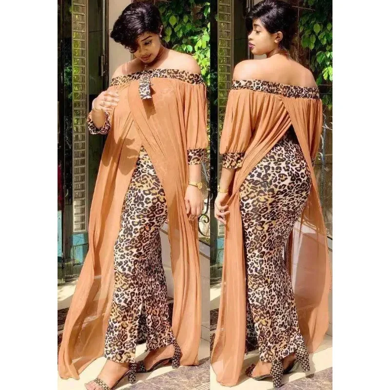 Grande Taille Vêtements Automne Sexy Imprimé Léopard Dashiki Robes Africaines pour Femmes ixDemi Manches Slash Cou Femme Robe L-2XL