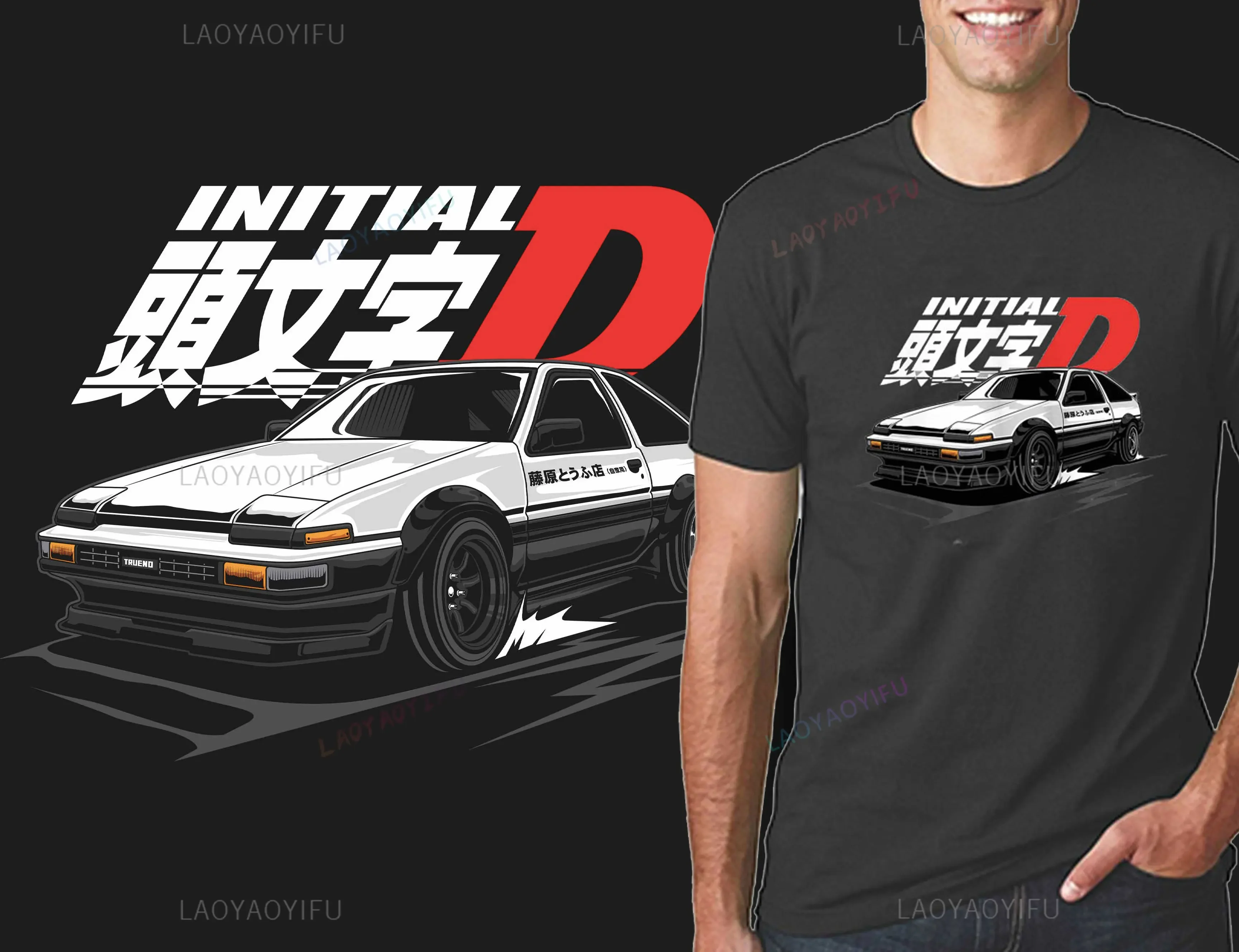 Initial D T Shirt Men Retro High Quality Cotton Tops Tees Harajuku AE86 Drift Tshirt Male Fujiwara Tofu JDM Japanese T-shirts