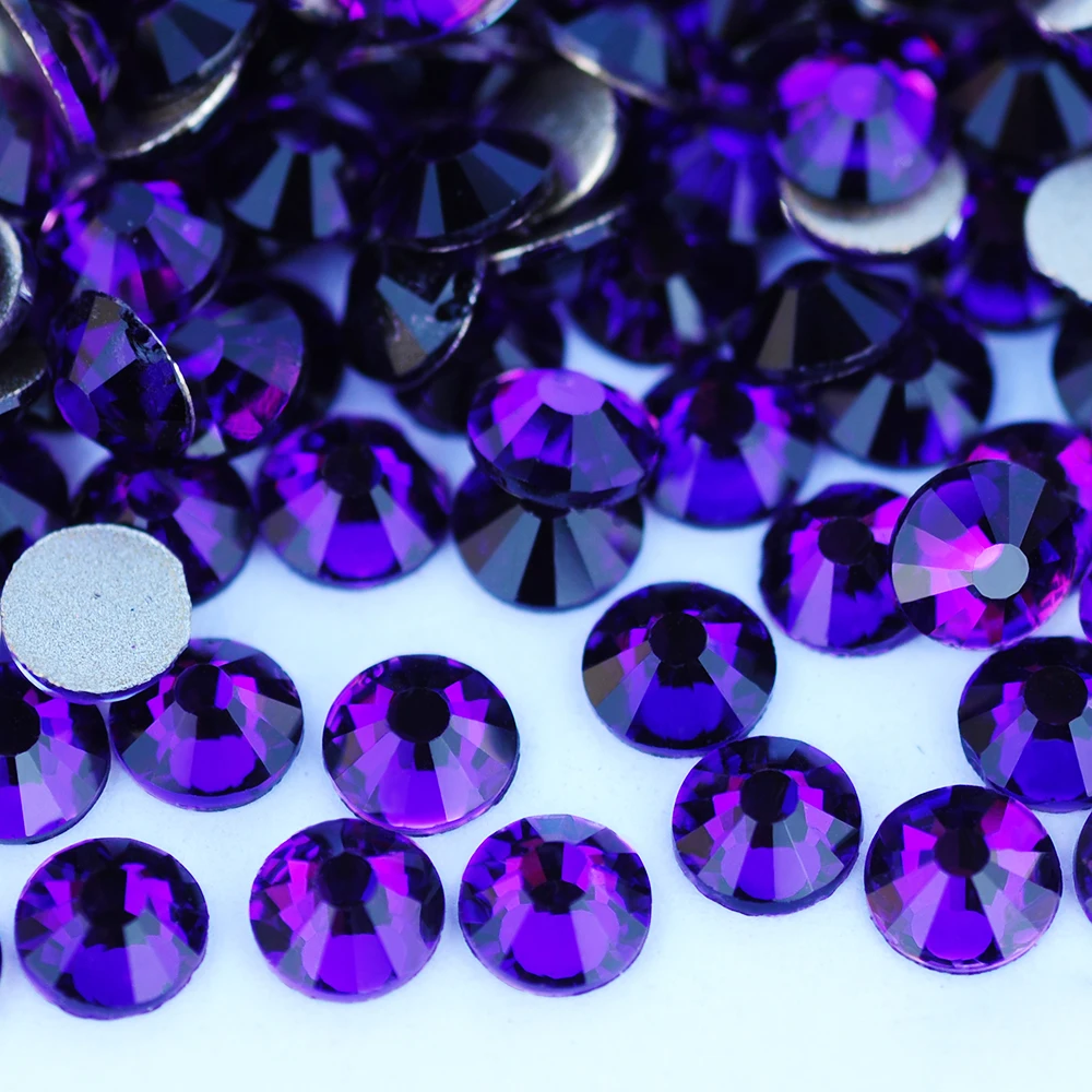 PUBRILEX Purple Velvet Non Hotfix Strass Crystals Flat Back Luxury Glitter Glass Stones Cold Fix Rhinestones For Nail Art DIY