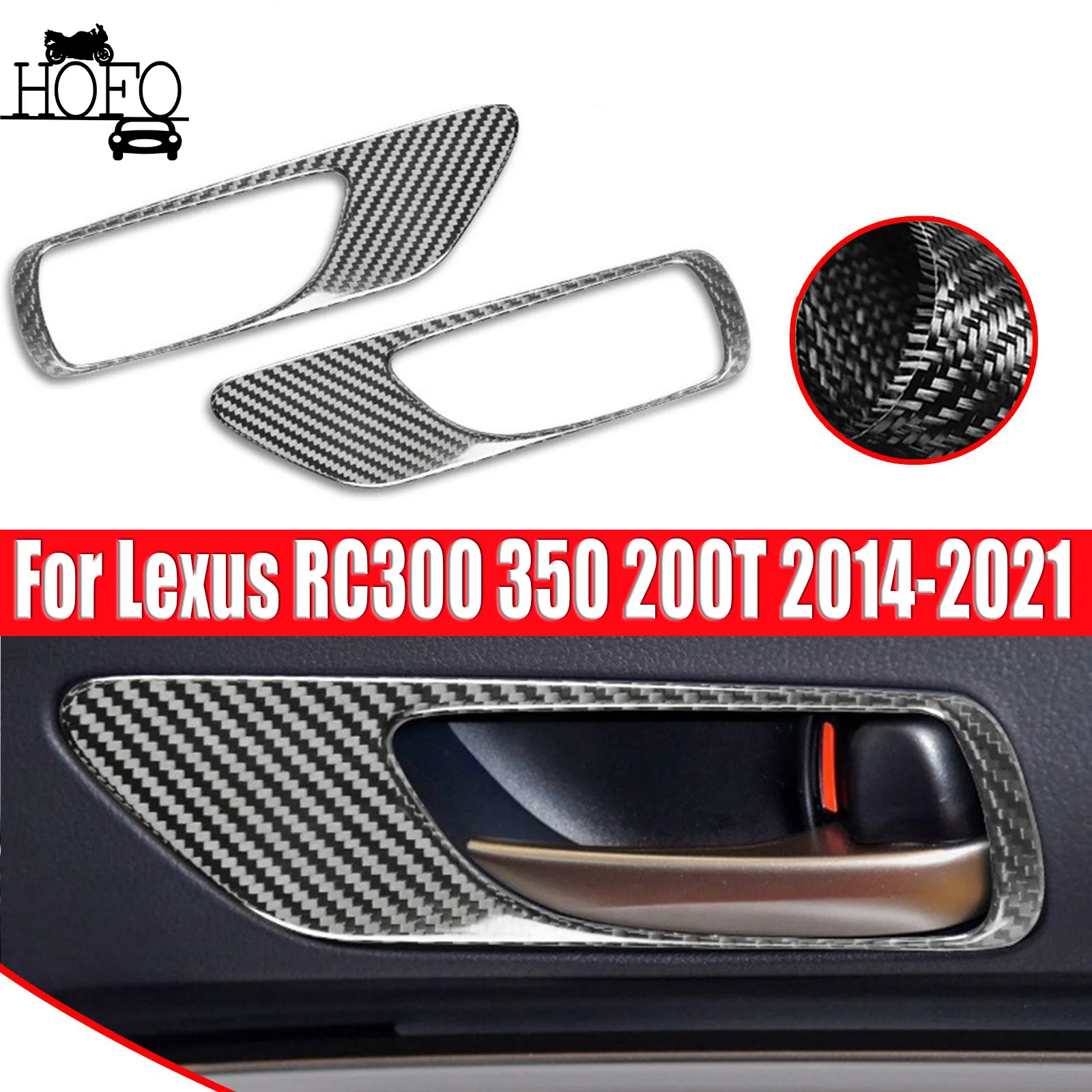 

For Lexus RC300 350 200T 2014-2021 2PCS/1Set Inner Door Handle Bowl Frame Trim Real Carbon Fiber