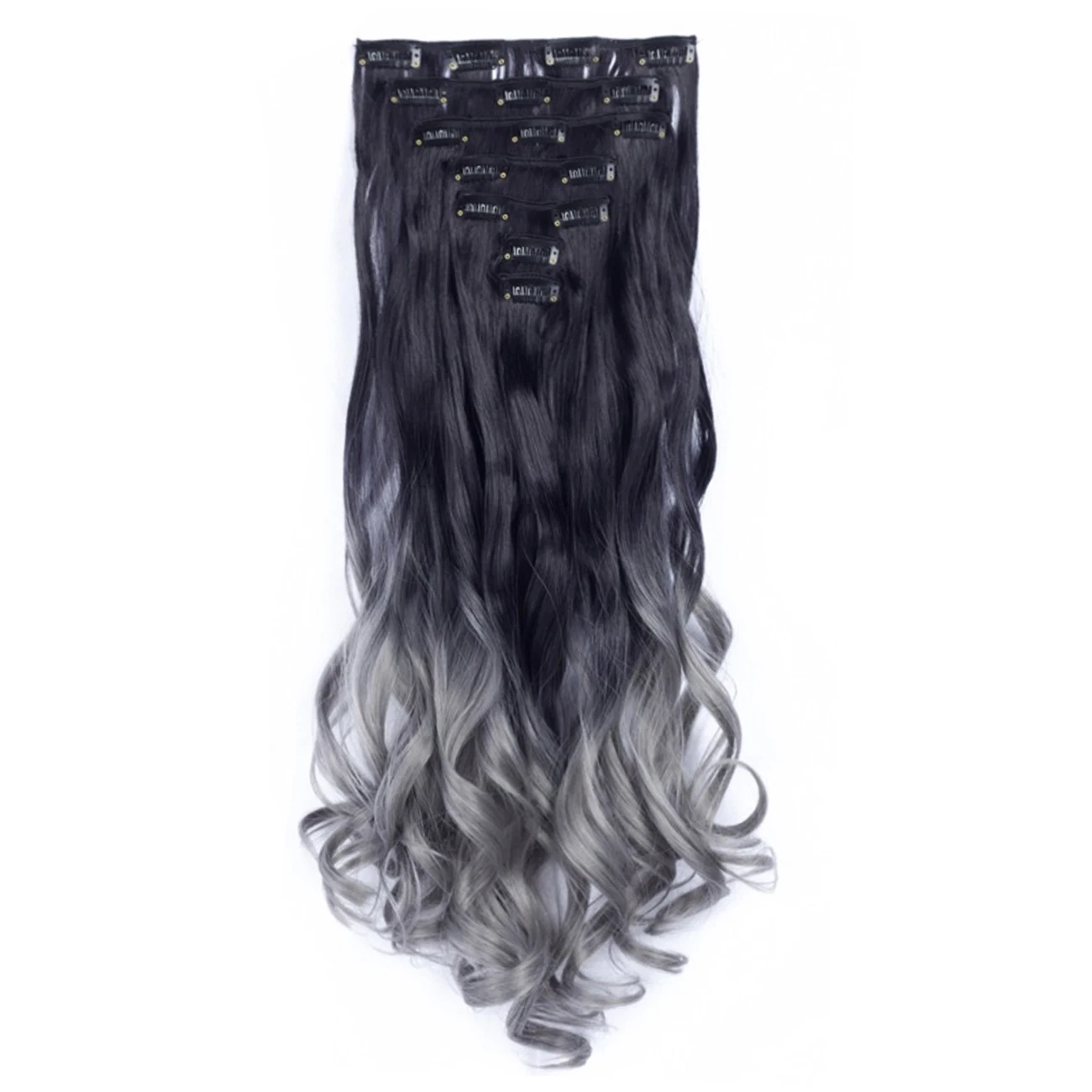 Soowee Synthetic Hair Curly Black To Purple Rainbow Clip In Hair Extension Fake Hair Ins One Piece Violet Extensions